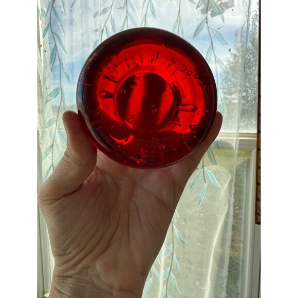Vintage MCM Red Art Glass Votive Candle Holder Bullicante Bubbles - Picture 7 of 11